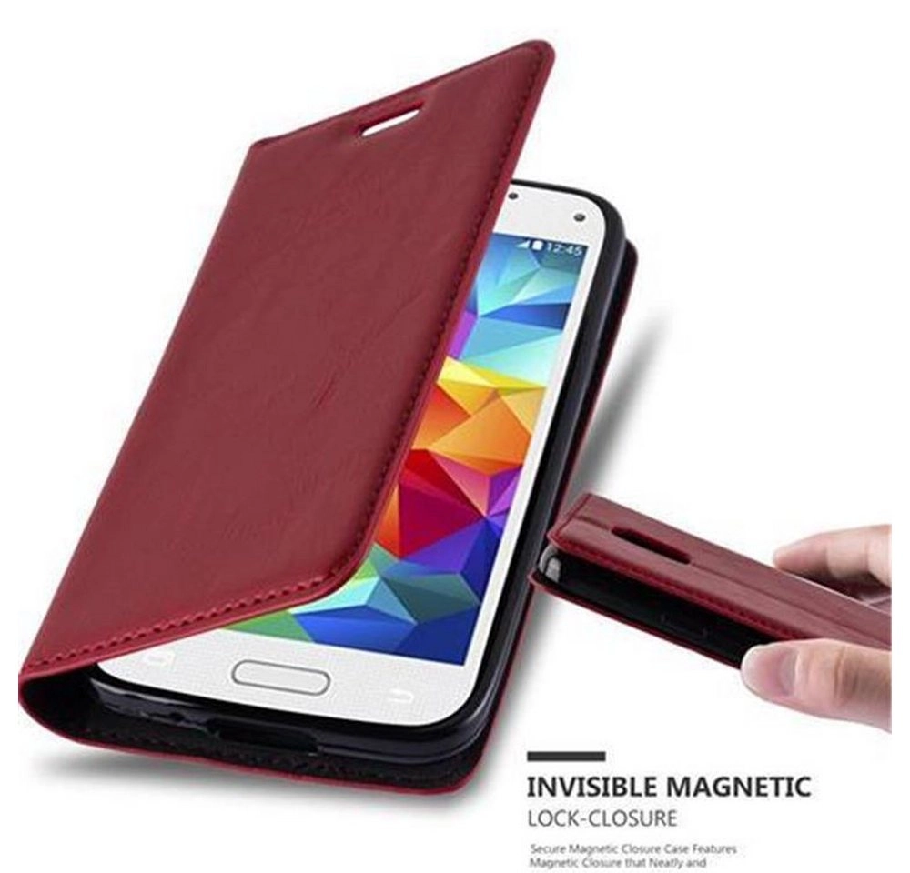 Cadorabo Hülle für Samsung Galaxy S5 MINI / S5 MINI DUOS in APFEL ROT Handyhülle mit Magnetverschluss, Standfunktion und Kartenfach Case Cover Schutzhülle Etui Tasche Book Klapp Style