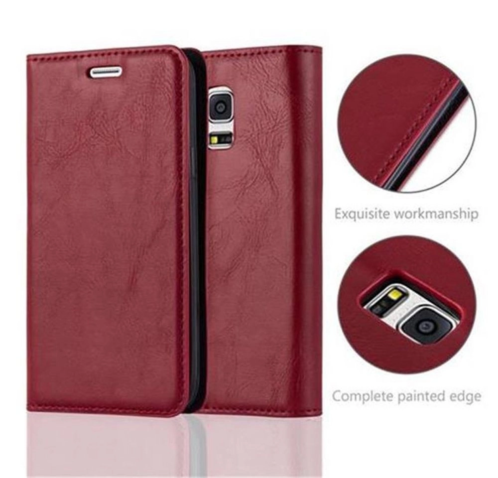Cadorabo Hülle für Samsung Galaxy S5 MINI / S5 MINI DUOS in APFEL ROT Handyhülle mit Magnetverschluss, Standfunktion und Kartenfach Case Cover Schutzhülle Etui Tasche Book Klapp Style