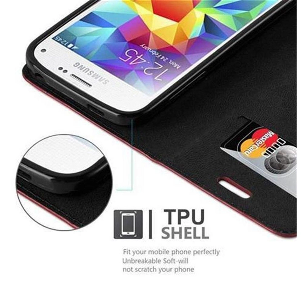 Cadorabo Hülle für Samsung Galaxy S5 MINI / S5 MINI DUOS in APFEL ROT Handyhülle mit Magnetverschluss, Standfunktion und Kartenfach Case Cover Schutzhülle Etui Tasche Book Klapp Style
