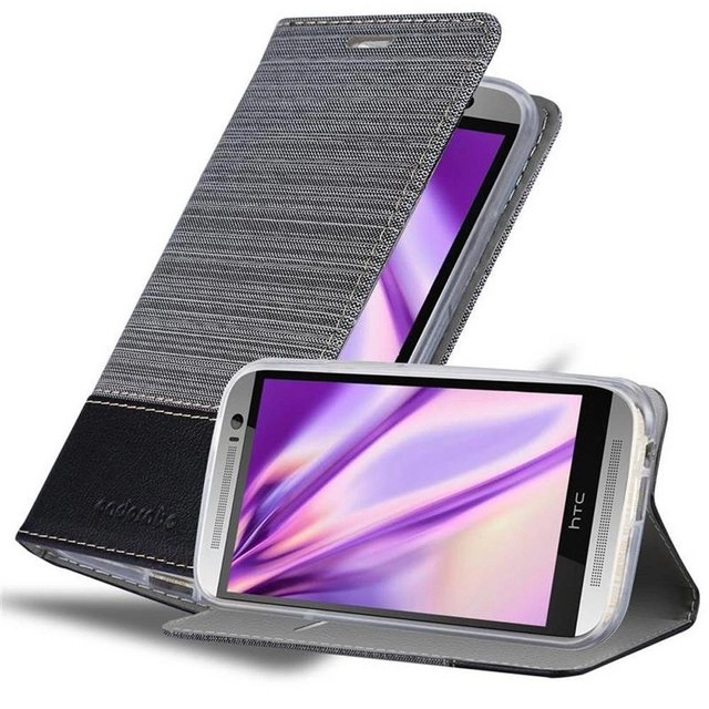 Cadorabo Hülle für HTC ONE M8 in GRAU SCHWARZ Handyhülle mit Magnetverschluss, Standfunktion und Kartenfach Case Cover Schutzhülle Etui Tasche Book Klapp Style