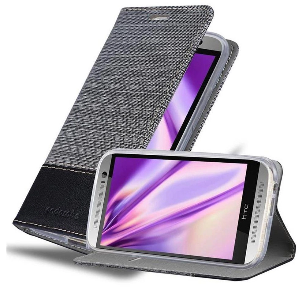 Cadorabo Hülle für HTC ONE M8 in GRAU SCHWARZ Handyhülle mit Magnetverschluss, Standfunktion und Kartenfach Case Cover Schutzhülle Etui Tasche Book Klapp Style