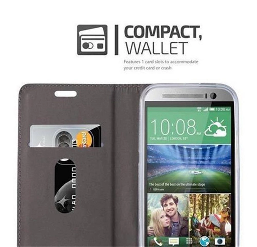 Cadorabo Hülle für HTC ONE M8 in GRAU SCHWARZ Handyhülle mit Magnetverschluss, Standfunktion und Kartenfach Case Cover Schutzhülle Etui Tasche Book Klapp Style