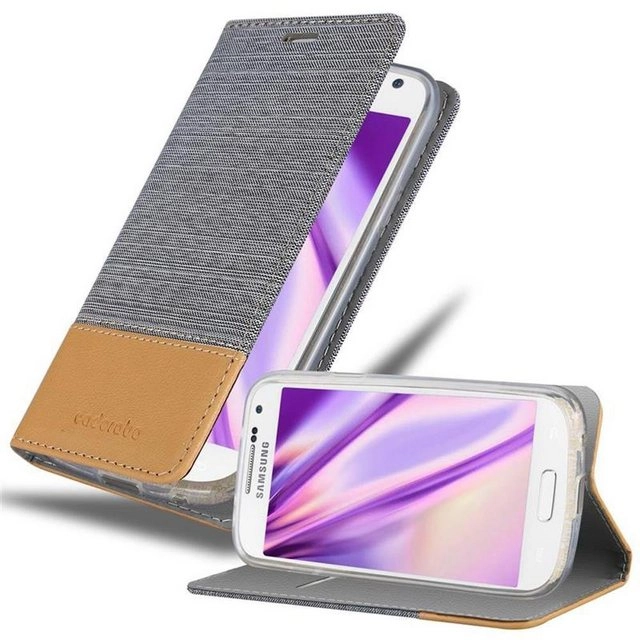 Cadorabo Hülle für Samsung Galaxy S4 MINI in HELL GRAU BRAUN Handyhülle mit Magnetverschluss, Standfunktion und Kartenfach Case Cover Schutzhülle Etui Tasche Book Klapp Style
