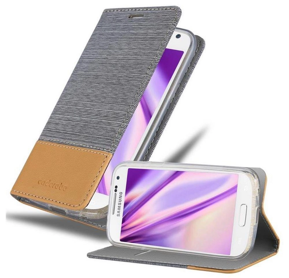 Cadorabo Hülle für Samsung Galaxy S4 MINI in HELL GRAU BRAUN Handyhülle mit Magnetverschluss, Standfunktion und Kartenfach Case Cover Schutzhülle Etui Tasche Book Klapp Style