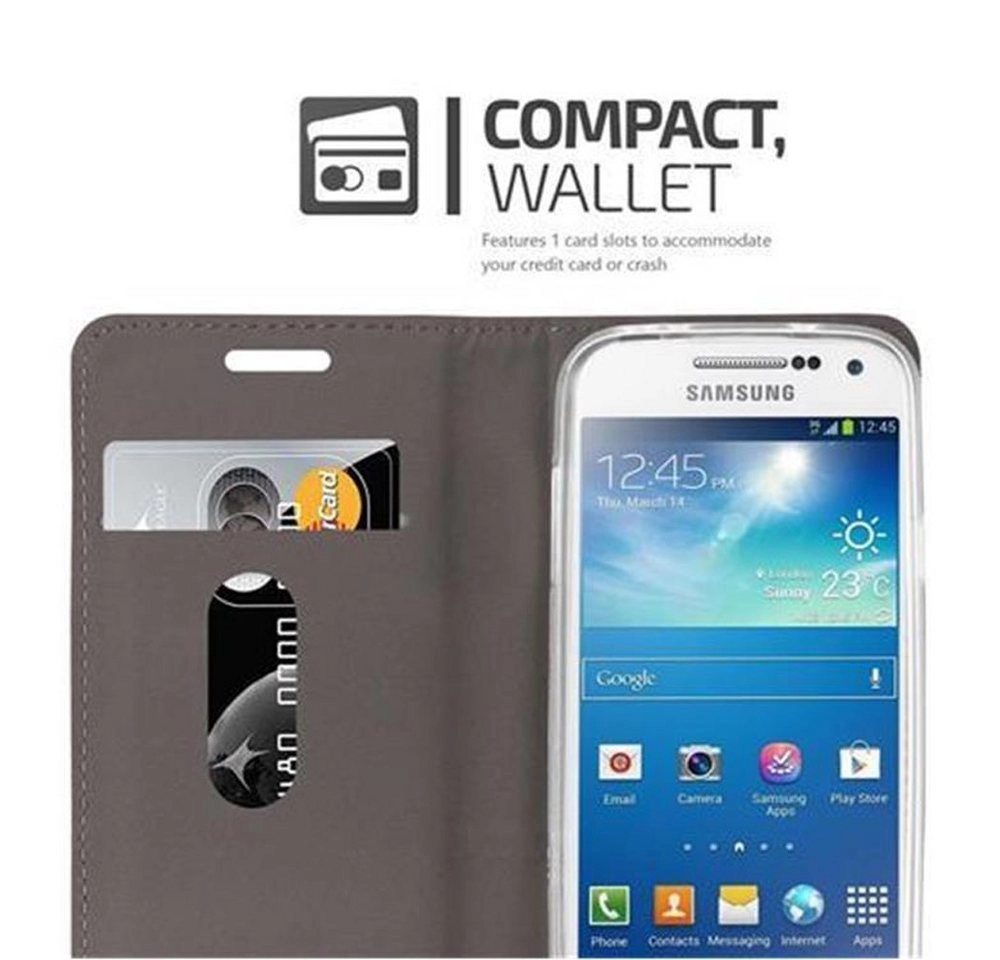 Cadorabo Hülle für Samsung Galaxy S4 MINI in HELL GRAU BRAUN Handyhülle mit Magnetverschluss, Standfunktion und Kartenfach Case Cover Schutzhülle Etui Tasche Book Klapp Style