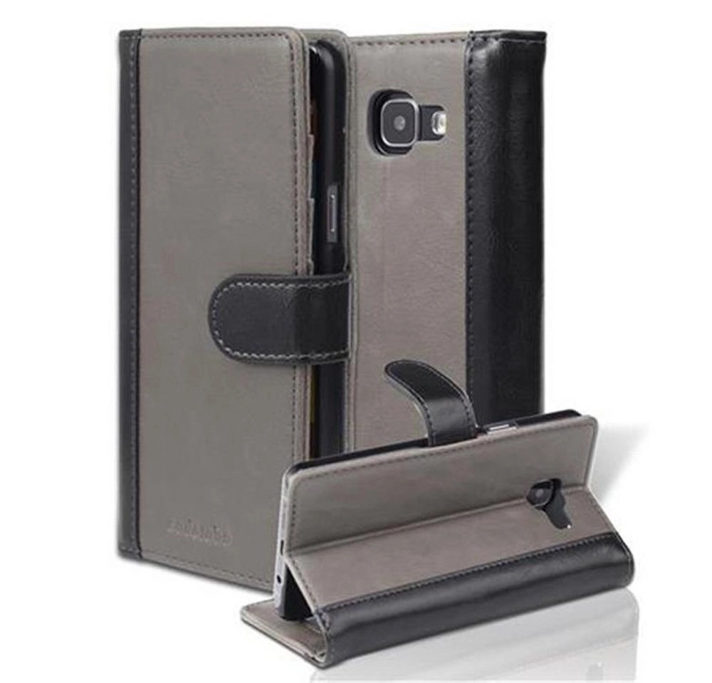 Cadorabo Hülle für Samsung Galaxy A5 2016 - Hülle in GRAU SCHWARZ ? Handyhülle mit Standfunktion und Kartenfach im zweifarbigen Design - Case Cover Schutzhülle Etui Tasche Book