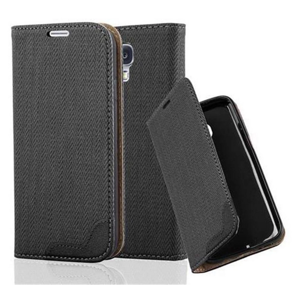 Cadorabo Hülle für Samsung Galaxy S4 - Hülle in EBENHOLZ SCHWARZ ? Handyhülle in Bast-Optik mit Kartenfach und Standfunktion - Case Cover Schutzhülle Etui Tasche Book Klapp Style
