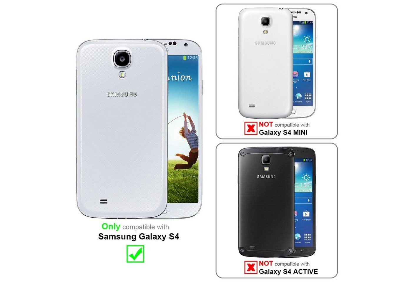 Cadorabo Hülle für Samsung Galaxy S4 - Hülle in EBENHOLZ SCHWARZ ? Handyhülle in Bast-Optik mit Kartenfach und Standfunktion - Case Cover Schutzhülle Etui Tasche Book Klapp Style