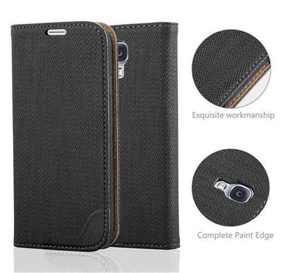 Cadorabo Hülle für Samsung Galaxy S4 - Hülle in EBENHOLZ SCHWARZ ? Handyhülle in Bast-Optik mit Kartenfach und Standfunktion - Case Cover Schutzhülle Etui Tasche Book Klapp Style