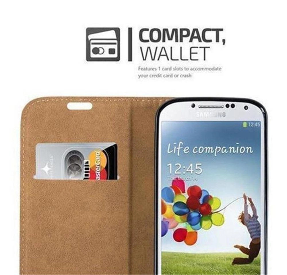 Cadorabo Hülle für Samsung Galaxy S4 - Hülle in EBENHOLZ SCHWARZ ? Handyhülle in Bast-Optik mit Kartenfach und Standfunktion - Case Cover Schutzhülle Etui Tasche Book Klapp Style