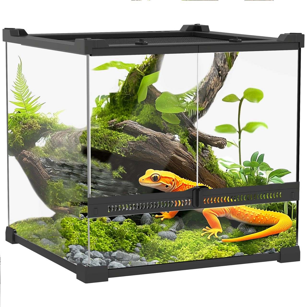 PawHut Terrarium für Reptilien Glasterrarium 24L mit Frontbelüftung Schwarz