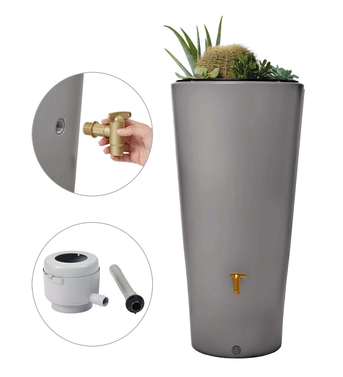 4rain VASO 2in1 Regentonnen Komplett-Set 220 L zinkgrau