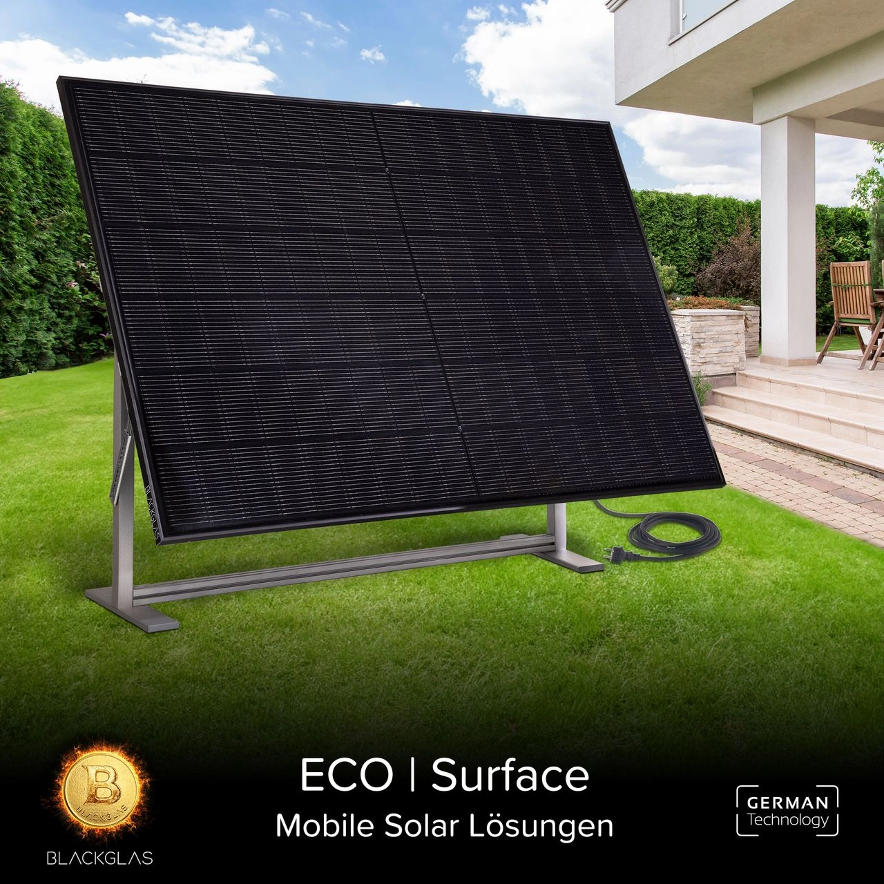 BLACKGLAS Sichtschutz SolarScreen ECOsurface 445Wp Solarmodul 7-stufig verstellbar, Balkonkraftwerk