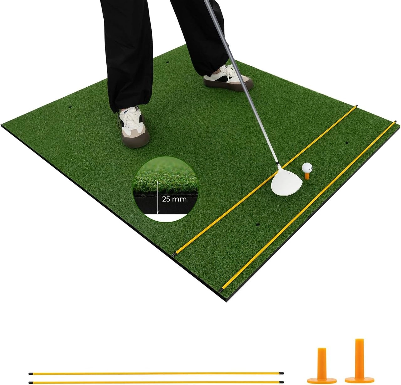 Costway Golf Übungsmatte inkl. 2 Gummi-Tees und 2 Ausrichtungsstäbe, Golfmatte
