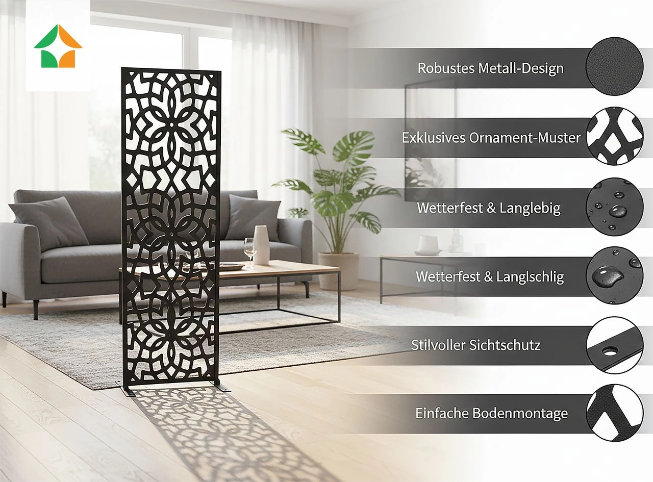 Prestige Home Living Indoor Dekorative Metallsichtschutzwand