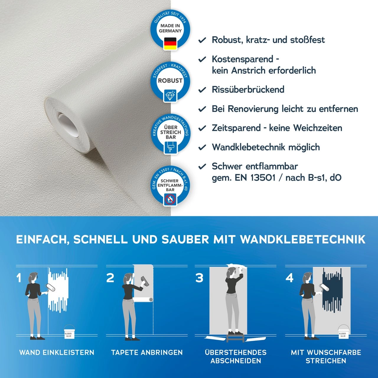 AS Creation Vliestapete überstreichbar einfarbig 10,05 m x 0,53 m - Weiß