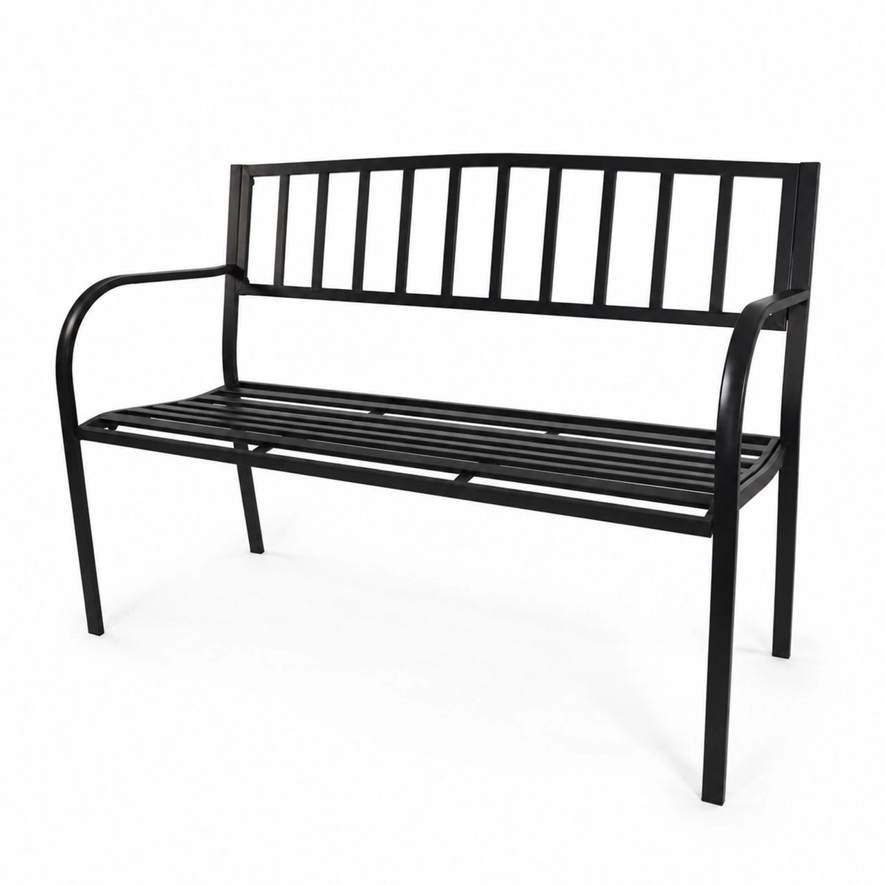 Lemodo Gartenbank Metall Schwarz 2-Sitzer, 128 cm für Garten und Terrasse