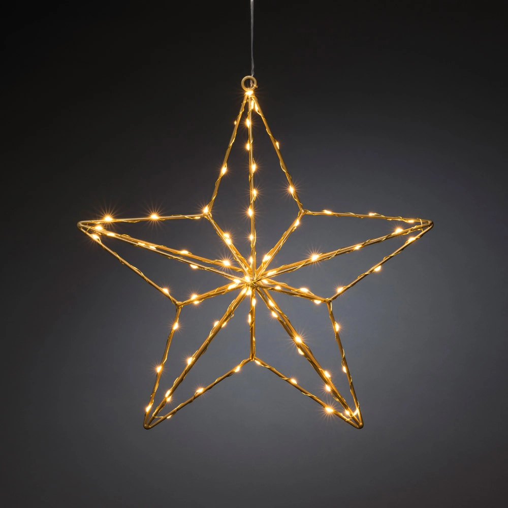 KONSTSMIDE Micro LED Stern, goldfarben, 90 bernsteinfarbene Dioden, 4,5V, Innen, messingfarbener Draht