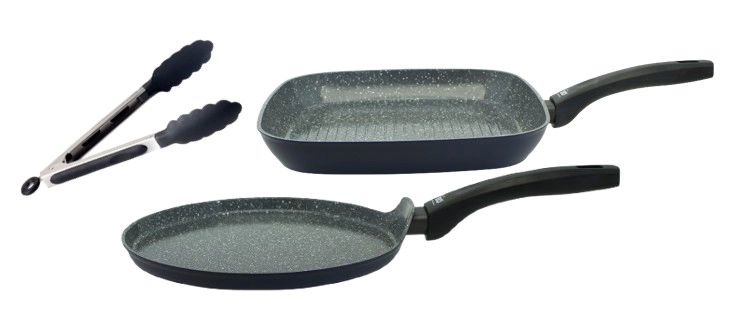 ELO Pfannen Set 3-tlg. (Grillpfanne + Crepepfanne + Servierzange)