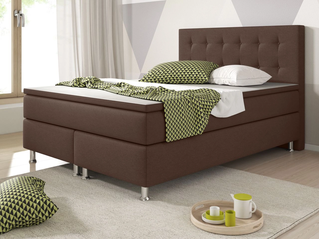 IHG Boxspringbett Köln 140x200 Webstoff Braun