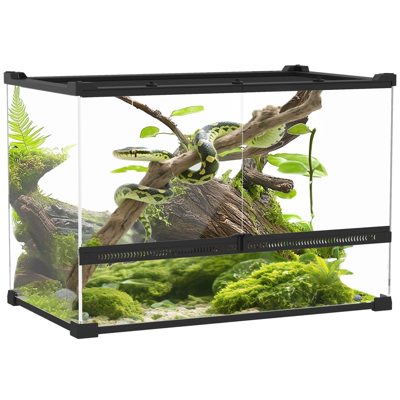PawHut Terrarium für Reptilien Glasterrarium 48L mit Frontbelüftung Schwarz