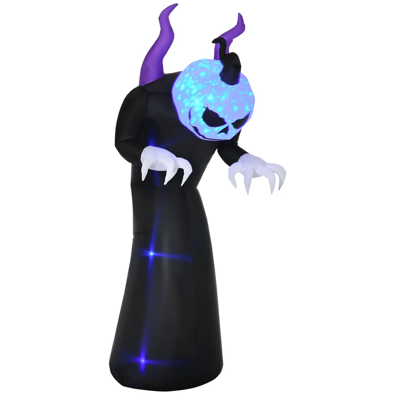 Outsunny 210 cm Aufblasbar Gespenst mit Kürbiskopf Halloweendeko mit blauem Flammeneffekt mit LED-Lichte