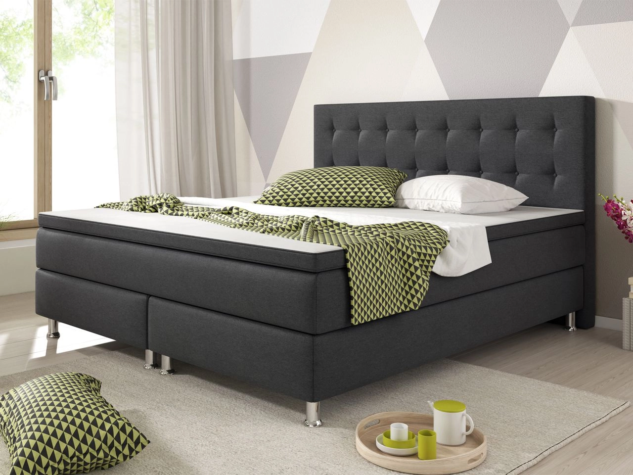 IHG Boxspringbett Köln 180x200 Webstoff Anthrazit