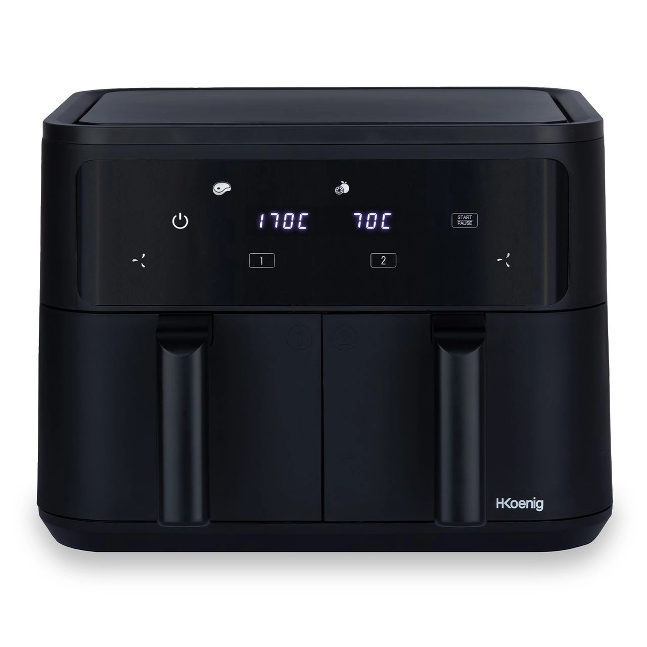 H.Koenig Heißluftfritteuse 9L (2x4,5L) FRY900, 8 Kochprogramme, Schwarz
