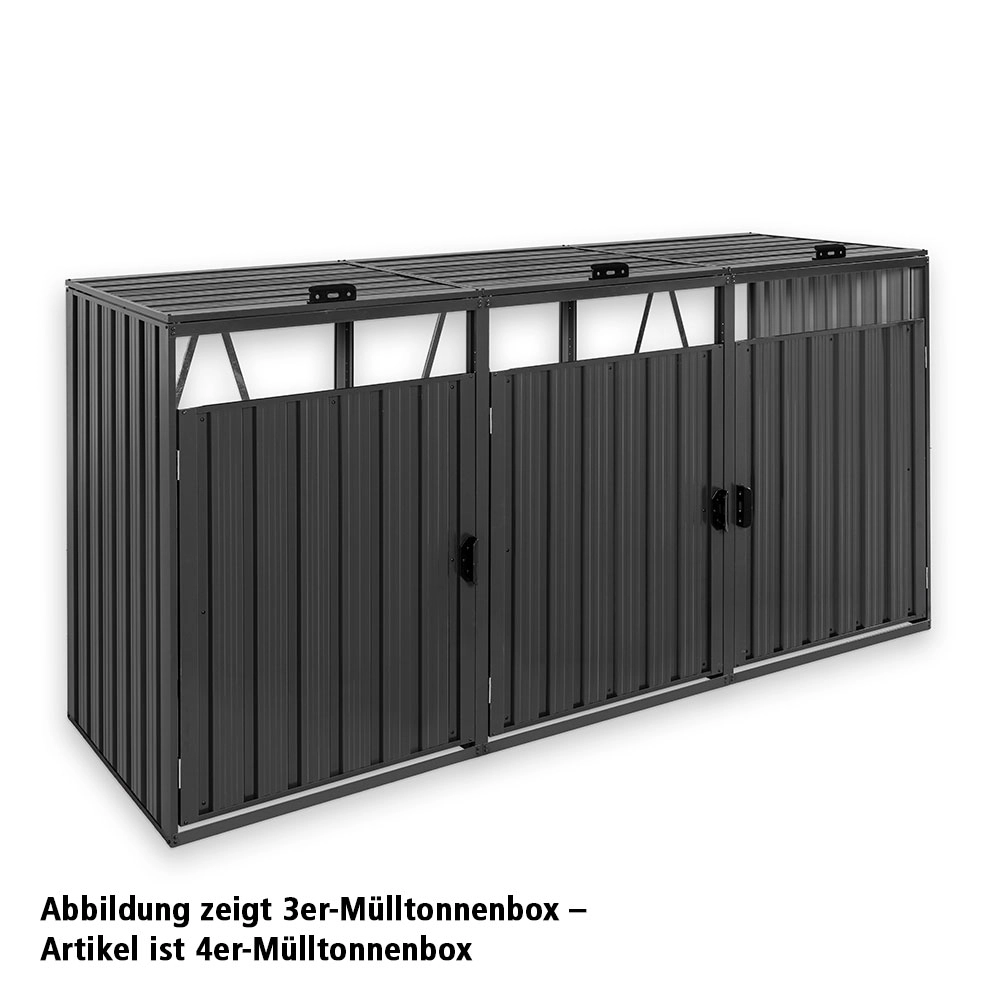 GreenYard 4er Mülltonnenbox aus verzinktem Stahl, ca. 320 x 80 x 122 cm - Anthrazit