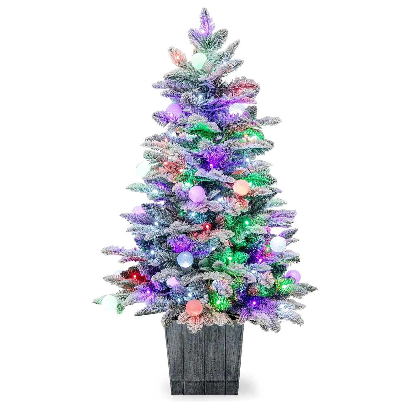 Costway COSTWAY 100cm Künstlicher Weihnachtsbaum mit Schnee & Sockel mit 80 mehrfarbigen LEDs