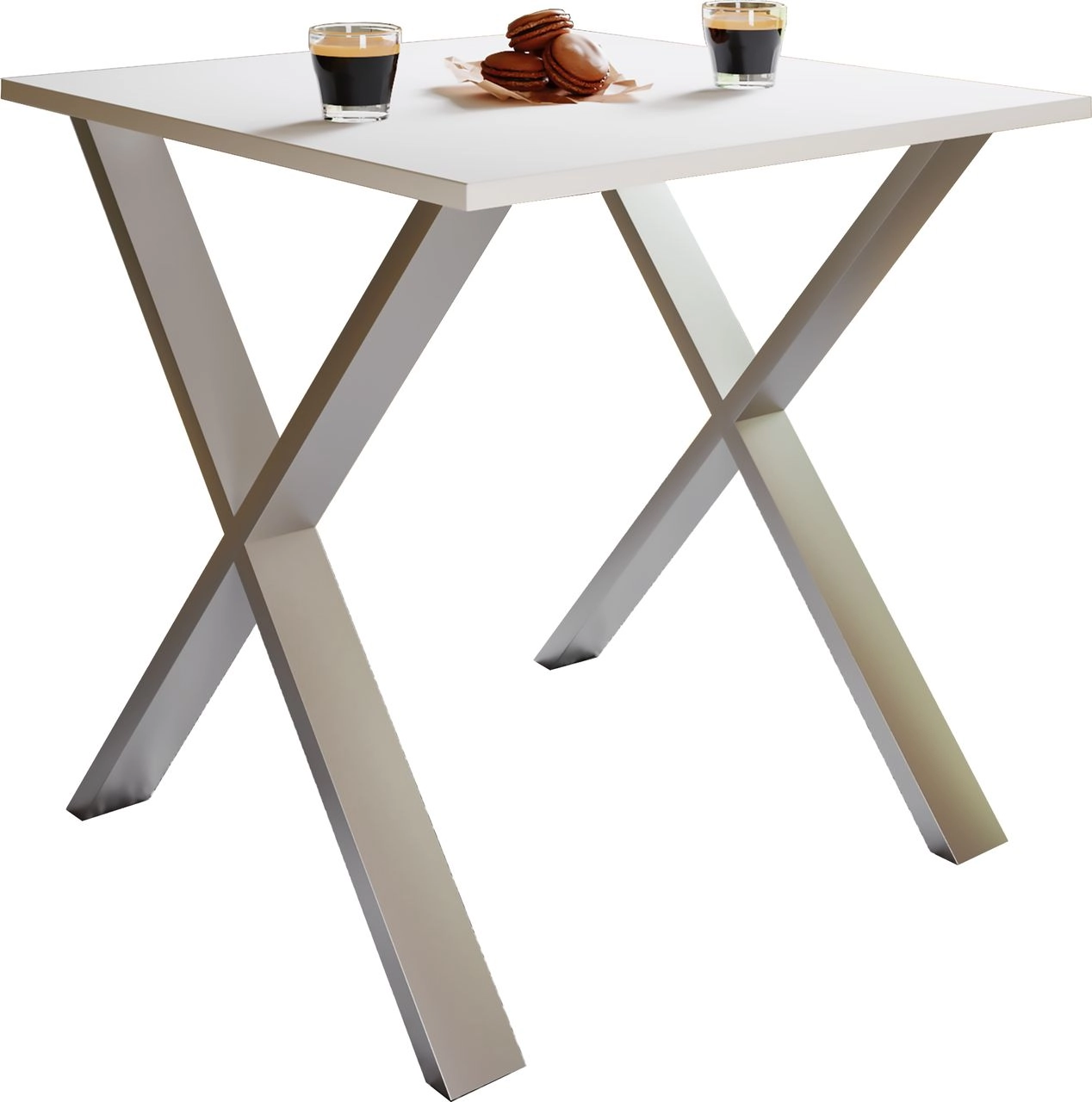 VCM Esstisch "Xona" 80x80 X-Fußgestell Weiß/Silber