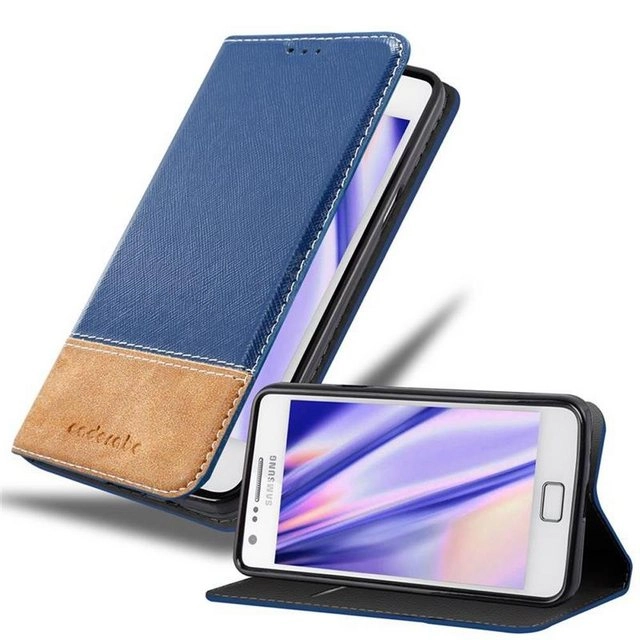 Cadorabo Hülle für Samsung Galaxy S2 / S2 PLUS in DUNKEL BLAU BRAUN Handyhülle mit Magnetverschluss, Standfunktion und Kartenfach Case Cover Schutzhülle Etui Tasche Book Klapp Style