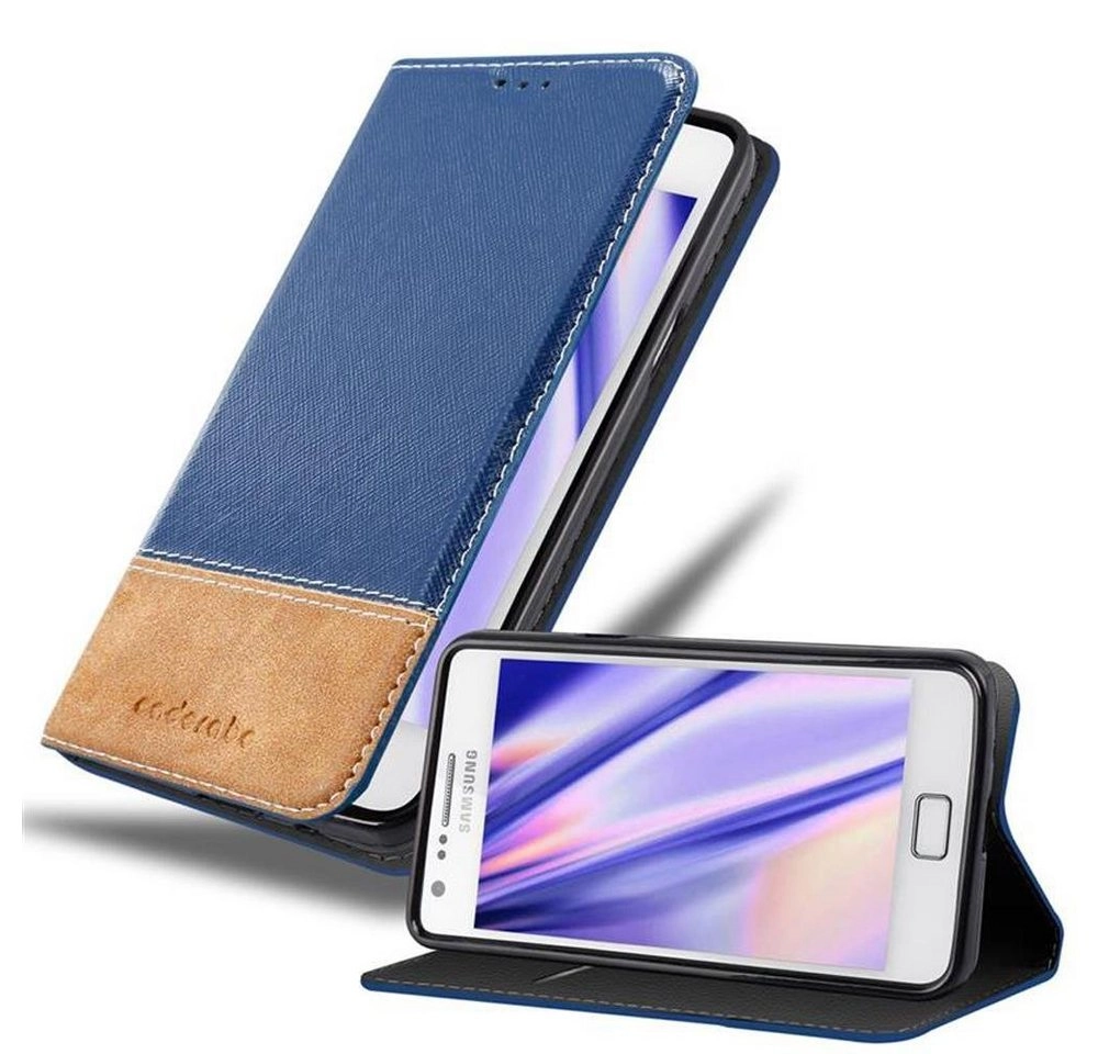 Cadorabo Hülle für Samsung Galaxy S2 / S2 PLUS in DUNKEL BLAU BRAUN Handyhülle mit Magnetverschluss, Standfunktion und Kartenfach Case Cover Schutzhülle Etui Tasche Book Klapp Style
