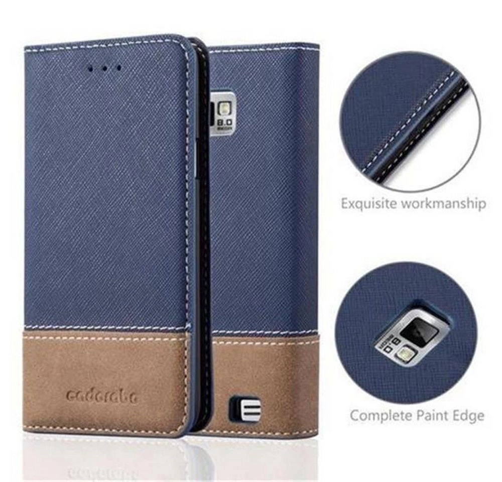 Cadorabo Hülle für Samsung Galaxy S2 / S2 PLUS in DUNKEL BLAU BRAUN Handyhülle mit Magnetverschluss, Standfunktion und Kartenfach Case Cover Schutzhülle Etui Tasche Book Klapp Style