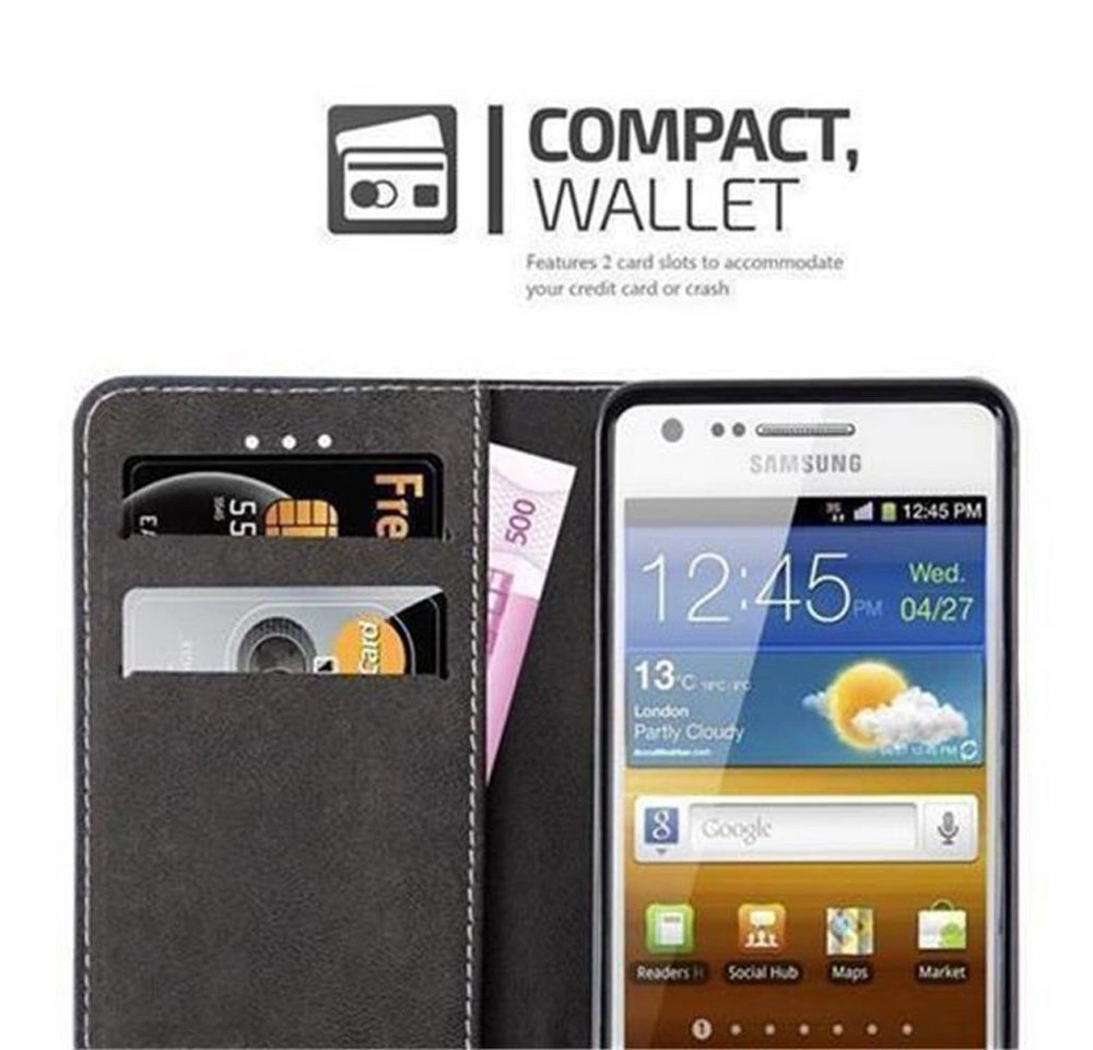 Cadorabo Hülle für Samsung Galaxy S2 / S2 PLUS in DUNKEL BLAU BRAUN Handyhülle mit Magnetverschluss, Standfunktion und Kartenfach Case Cover Schutzhülle Etui Tasche Book Klapp Style