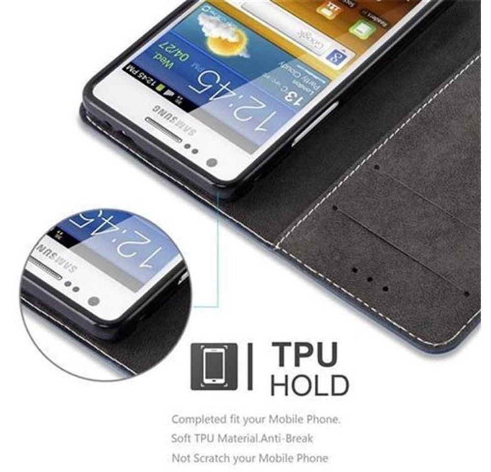 Cadorabo Hülle für Samsung Galaxy S2 / S2 PLUS in DUNKEL BLAU BRAUN Handyhülle mit Magnetverschluss, Standfunktion und Kartenfach Case Cover Schutzhülle Etui Tasche Book Klapp Style