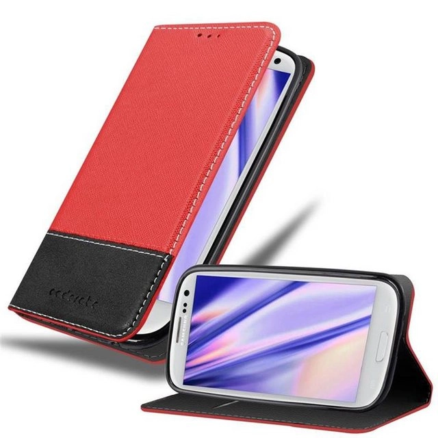 Cadorabo Hülle für Samsung Galaxy S3 / S3 NEO in ROT SCHWARZ Handyhülle mit Magnetverschluss, Standfunktion und Kartenfach Case Cover Schutzhülle Etui Tasche Book Klapp Style