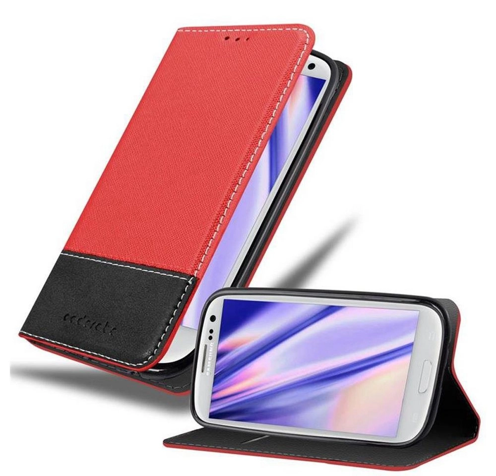 Cadorabo Hülle für Samsung Galaxy S3 / S3 NEO in ROT SCHWARZ Handyhülle mit Magnetverschluss, Standfunktion und Kartenfach Case Cover Schutzhülle Etui Tasche Book Klapp Style