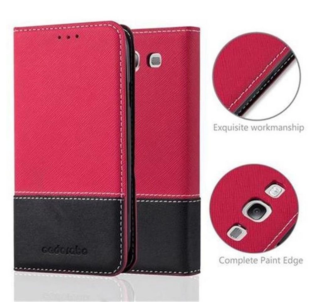 Cadorabo Hülle für Samsung Galaxy S3 / S3 NEO in ROT SCHWARZ Handyhülle mit Magnetverschluss, Standfunktion und Kartenfach Case Cover Schutzhülle Etui Tasche Book Klapp Style
