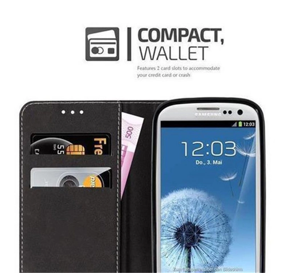 Cadorabo Hülle für Samsung Galaxy S3 / S3 NEO in ROT SCHWARZ Handyhülle mit Magnetverschluss, Standfunktion und Kartenfach Case Cover Schutzhülle Etui Tasche Book Klapp Style