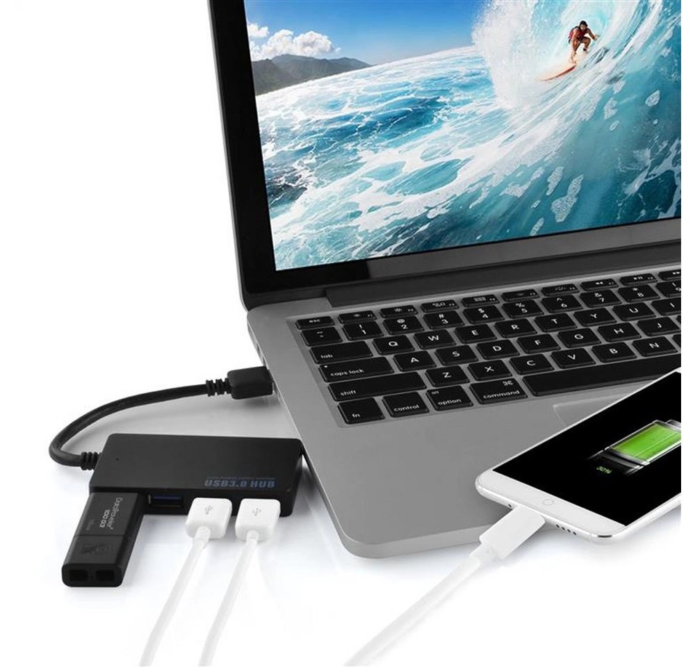 Cadorabo ? 4-Port USB 3.0 Multischnittstelle USB Hub Plug & Play mit USB-C Stecker Typ-C Buchse und Power Supply für Laptops, Tablets und modernen Geräte mit USB-C Ladeanschluss wie z. B. Apple MacBook, Lenovo Yoga 900, Google Chromebook Pixel und den neu