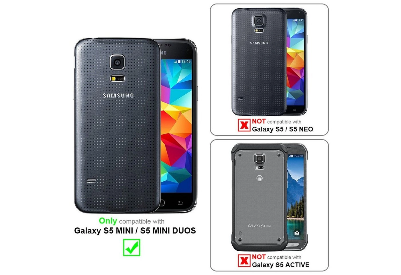 Cadorabo Hülle für Samsung Galaxy S5 MINI / S5 MINI DUOS in SAFRAN ROT Handyhülle mit Magnetverschluss, Standfunktion und 2 Sichtfenstern Case Cover Schutzhülle Etui Tasche Book Klapp Style