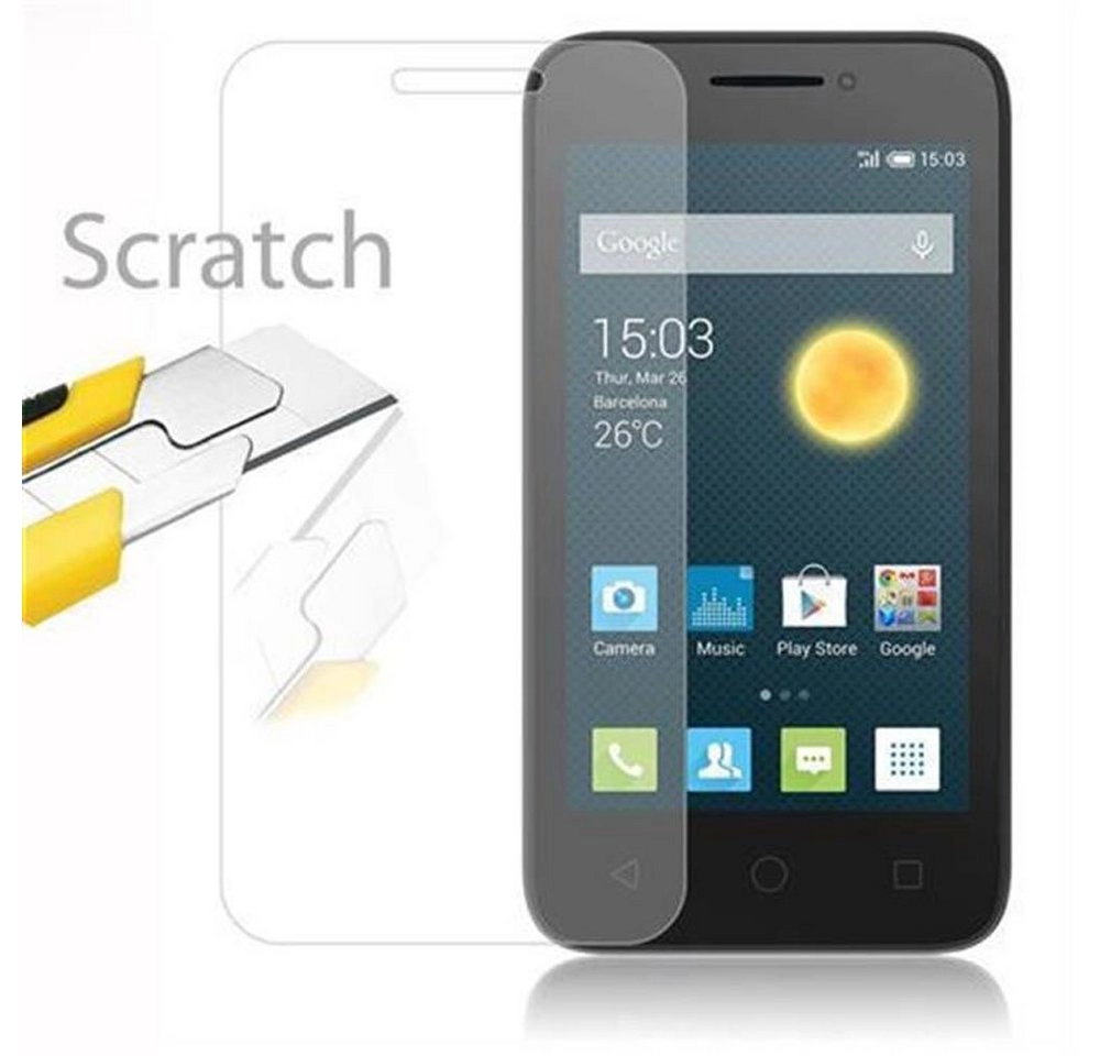Cadorabo Panzer Folie für Alcatel PIXI 3 (4 Zoll) Schutzfolie in KRISTALL KLAR Gehärtetes (Tempered) Display-Schutzglas in 9H Härte mit 3D Touch Kompatibilität