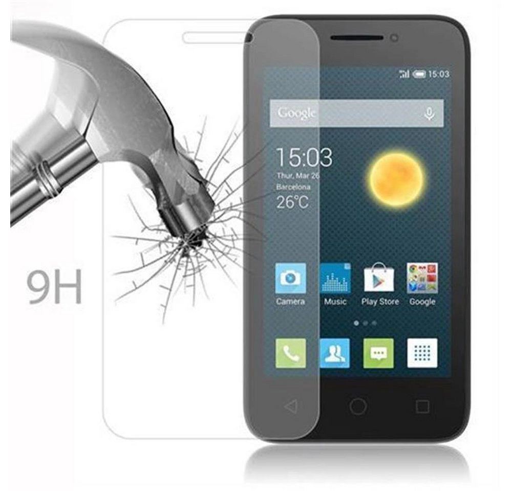 Cadorabo Panzer Folie für Alcatel PIXI 3 (4 Zoll) Schutzfolie in KRISTALL KLAR Gehärtetes (Tempered) Display-Schutzglas in 9H Härte mit 3D Touch Kompatibilität