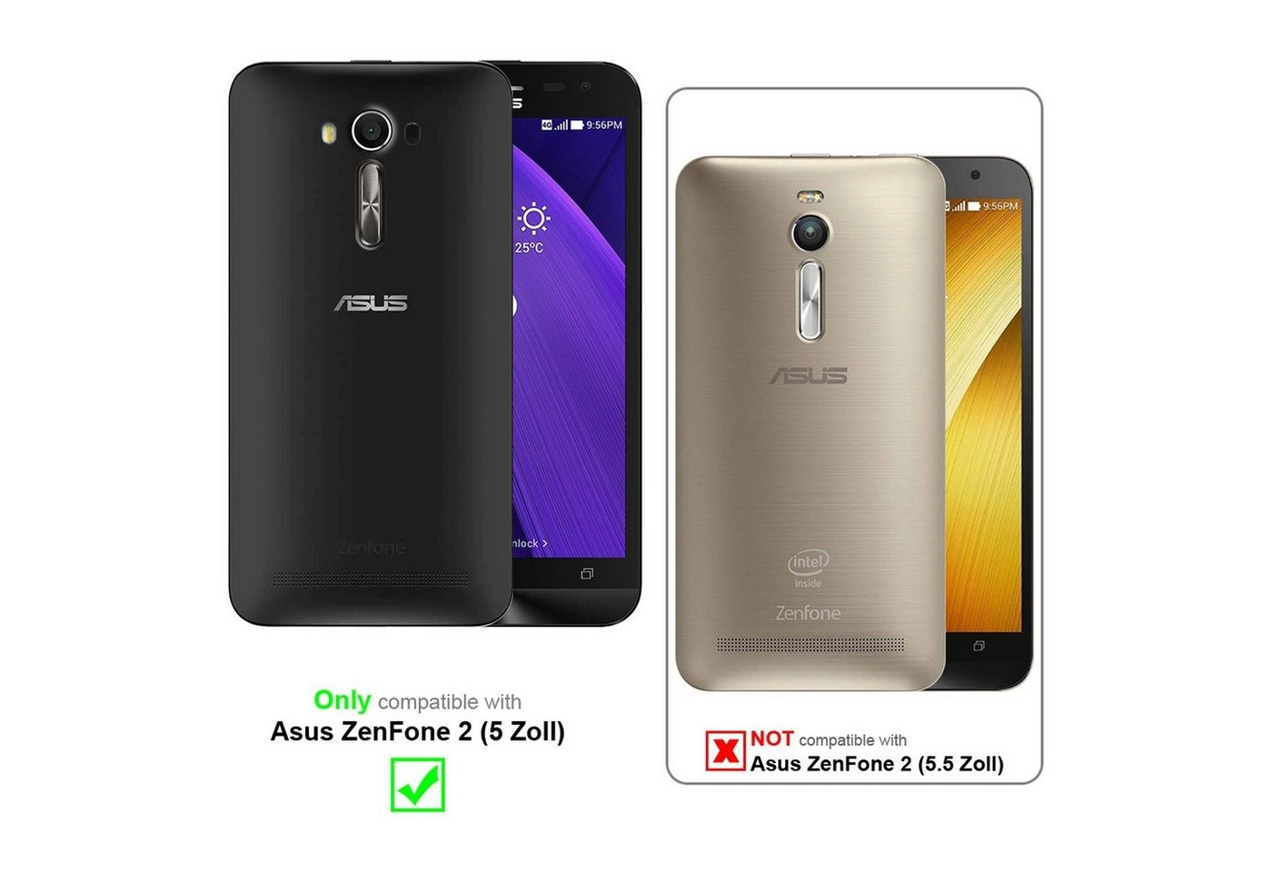 Cadorabo Panzer Folie für Asus ZenFone 2 (5 Zoll) Schutzfolie in KRISTALL KLAR Gehärtetes (Tempered) Display-Schutzglas in 9H Härte mit 3D Touch Kompatibilität