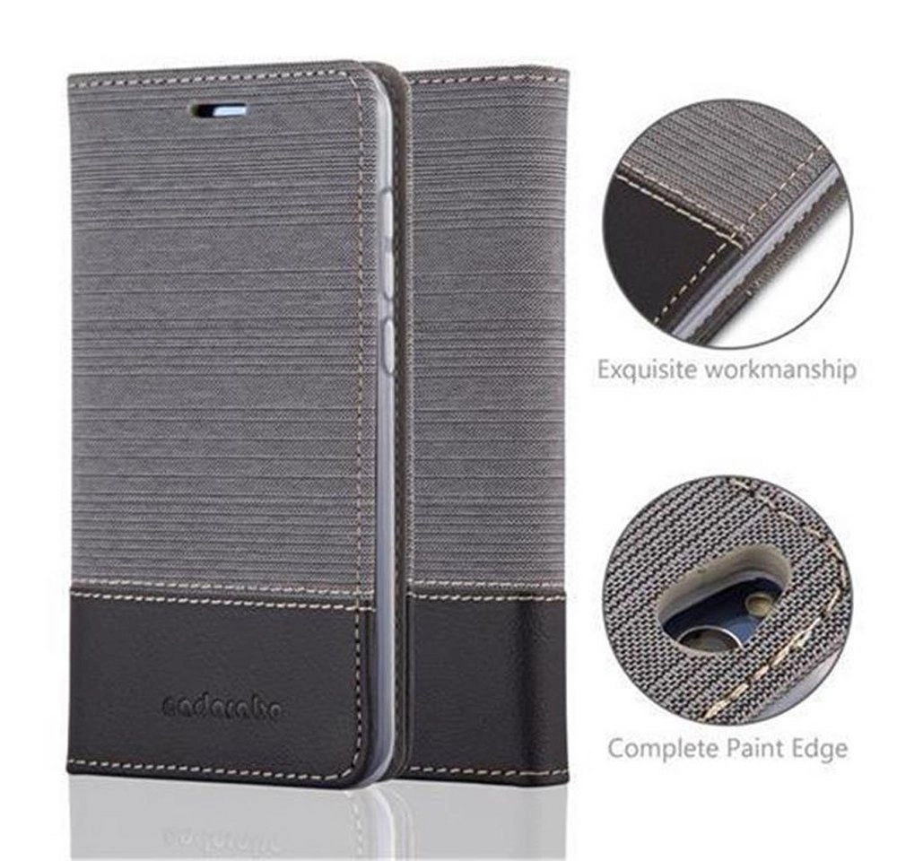 Cadorabo Hülle für Huawei P8 LITE 2017 in GRAU SCHWARZ Handyhülle mit Magnetverschluss, Standfunktion und Kartenfach Case Cover Schutzhülle Etui Tasche Book Klapp Style