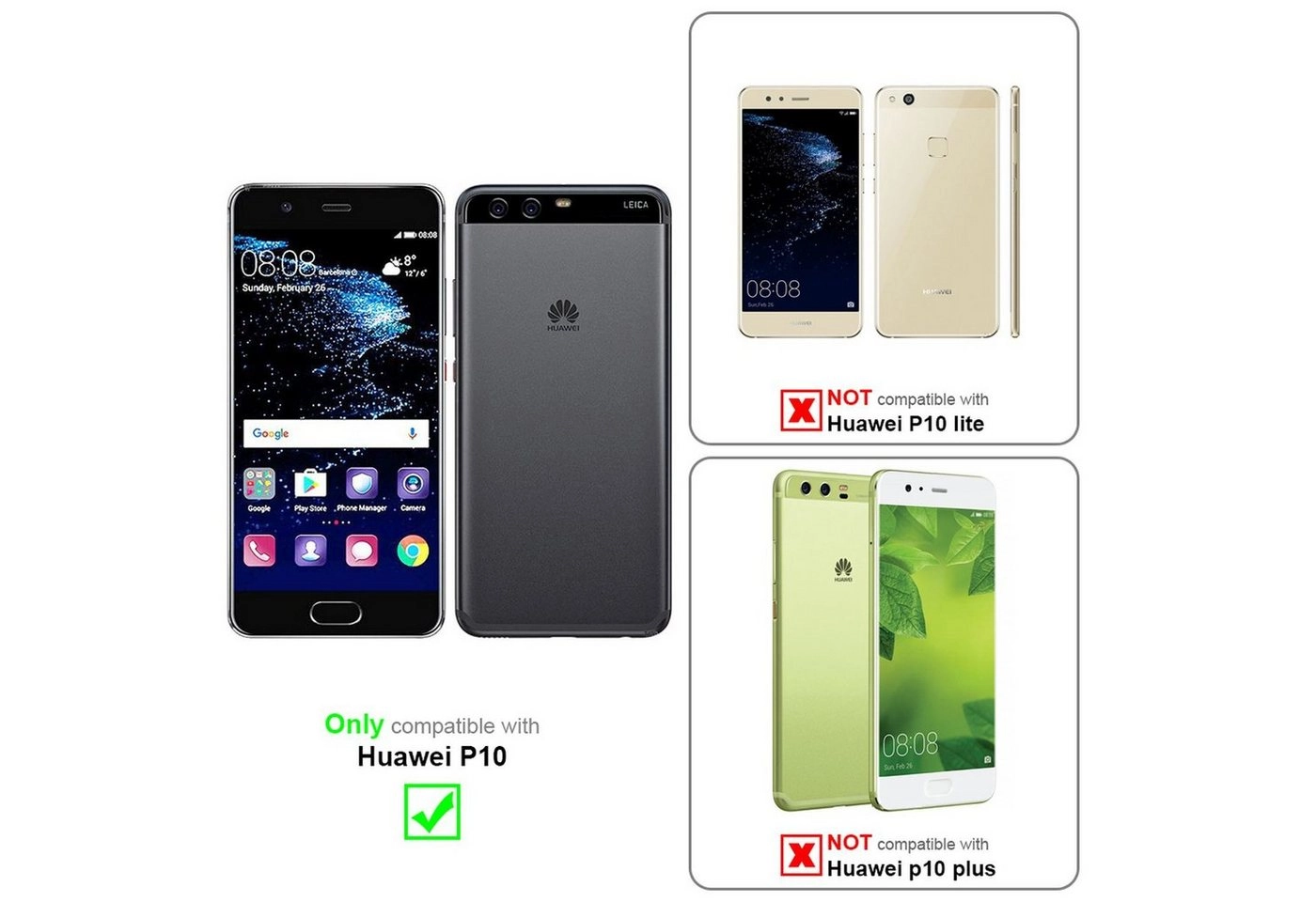 Cadorabo Panzer Folie für Huawei P10 Schutzfolie in KRISTALL KLAR Gehärtetes (Tempered) Display-Schutzglas in 9H Härte mit 3D Touch Kompatibilität