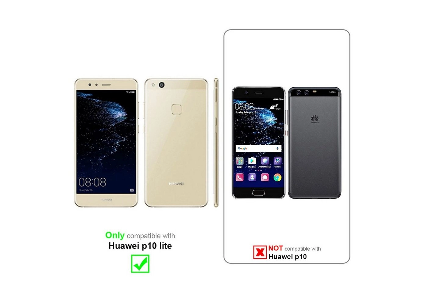 Cadorabo Panzer Folie für Huawei P10 LITE Schutzfolie in KRISTALL KLAR Gehärtetes (Tempered) Display-Schutzglas in 9H Härte mit 3D Touch Kompatibilität