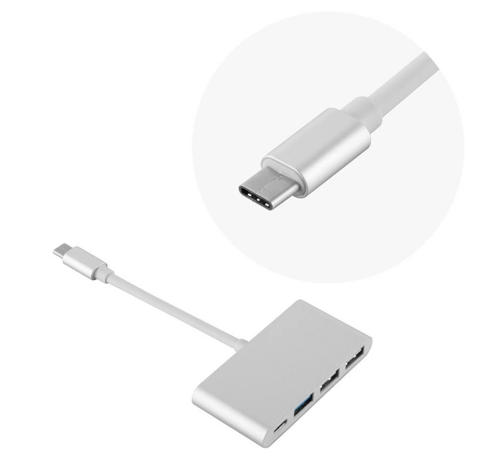 Cadorabo ? 4-Port USB Multischnittstelle Plug & Play mit USB-C Anschluss, USB-C Ladebuchse, 2 USB 2.0 und USB 3.0 Ports für Laptops, Tablets und modernen Geräte mit USB-C Ladeanschluss wie z. B. Apple MacBook, Lenovo Yoga 900, Google Chromebook Pixel und 