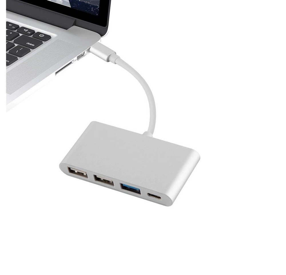 Cadorabo ? 4-Port USB Multischnittstelle Plug & Play mit USB-C Anschluss, USB-C Ladebuchse, 2 USB 2.0 und USB 3.0 Ports für Laptops, Tablets und modernen Geräte mit USB-C Ladeanschluss wie z. B. Apple MacBook, Lenovo Yoga 900, Google Chromebook Pixel und 